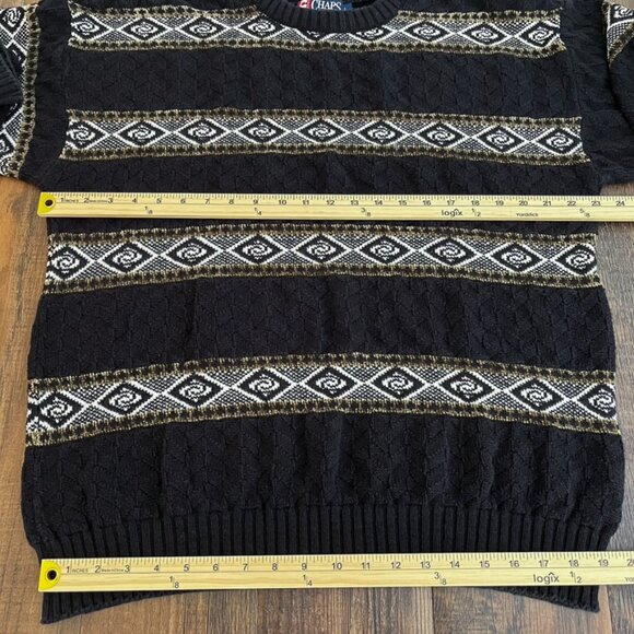 VTG CHAPS Ralph Lauren Chunky Sweater Crewneck Western Aztec USA Made Size Large - Picture 11 of 16
